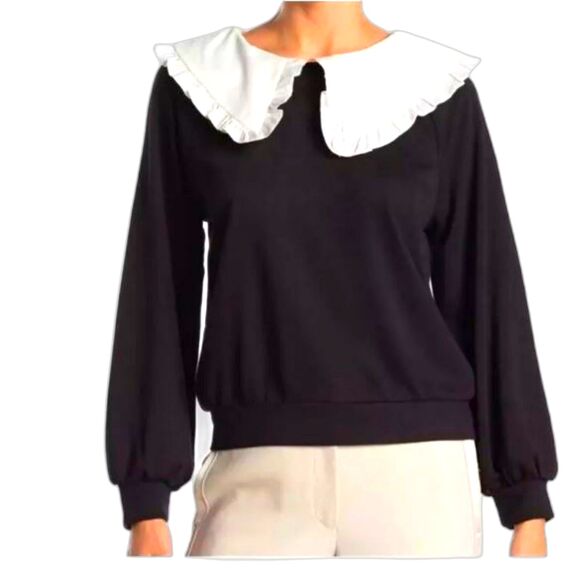 Elodie Peter Pan Blouse Top Womens Size Small4 6 Nordstrom Collared Ruffle Black - Picture 1 of 5